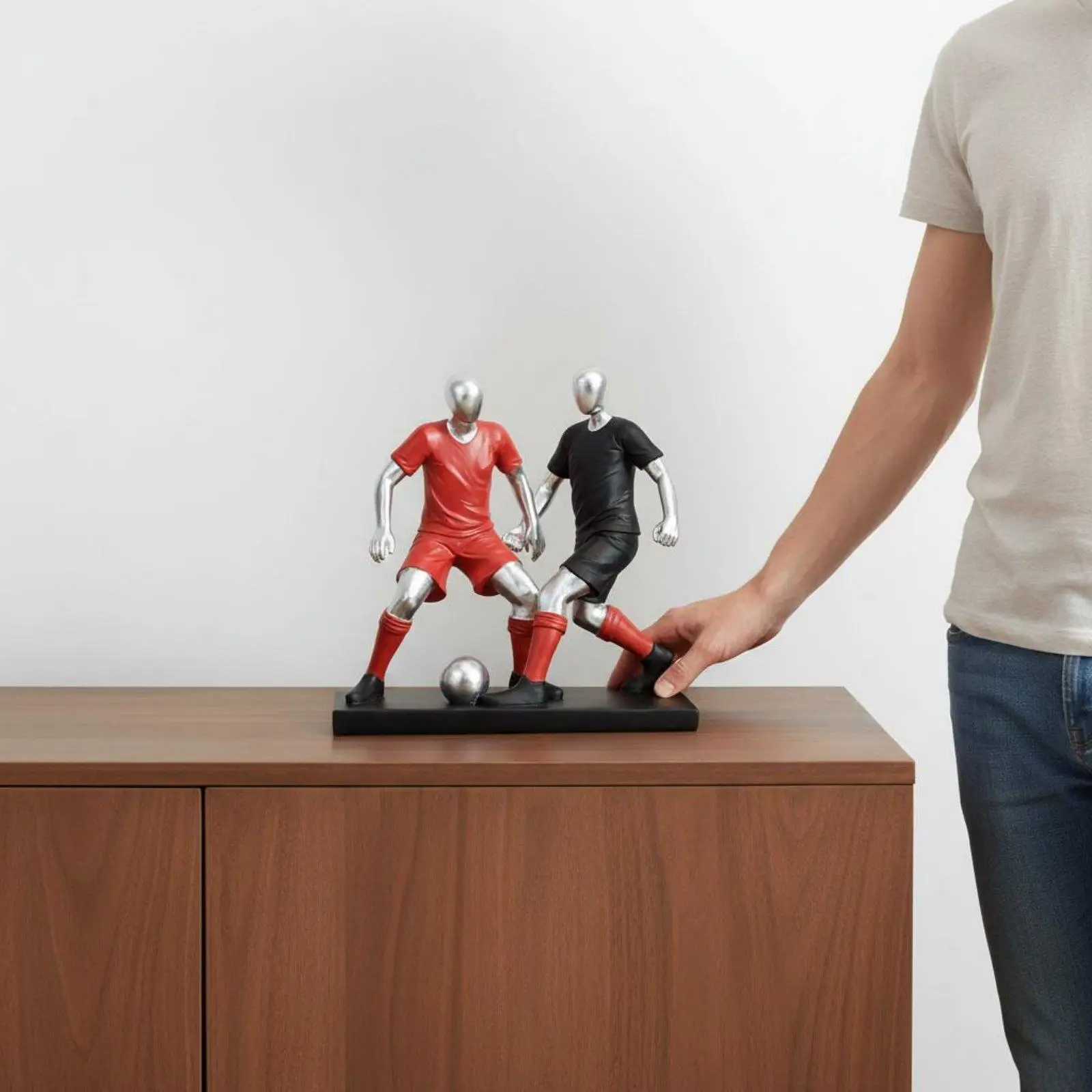 Soccer Player Statue Light Luxury Football Player Figurine Artistic Desktop Soccer Ornament for Men, Boys, Living Room, Office,