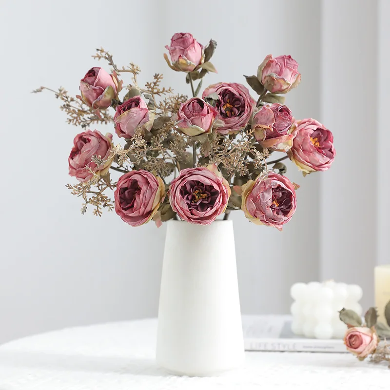 10 Stück Herbstliche 2-köpfige Rosen Künstliche Blumen Wohnzimmer Tischdekoration Hochzeit Brautstrauß Hochzeitsdekoration Party Blumendekoration – Detail 5