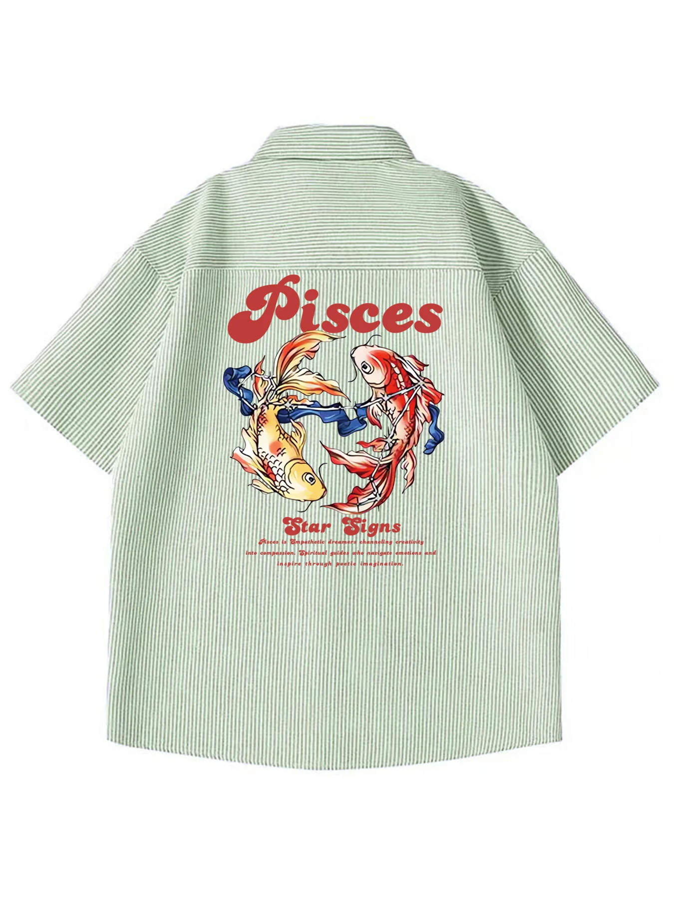 

Fun Cartoon Fantasy Pisces Back Print Striped Short-Sleeve Shirt, Stylish and Unique Summer Trendy Casual Men's Shirt
