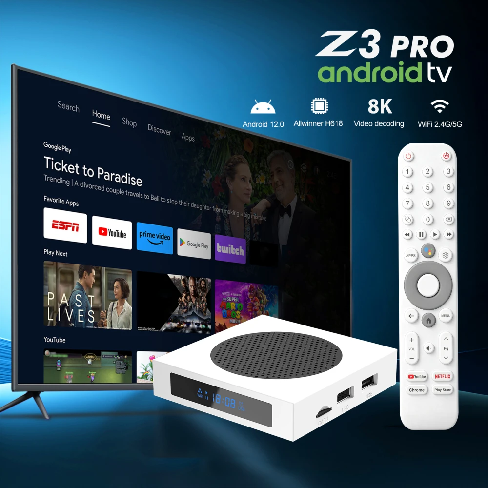 TOPLEO Z3 Pro TV Box Android 12 4+32 GB 8K Decode Streaming Quad-Core Dual WiFi Voice Remote Media Player for Netflix & YouTube