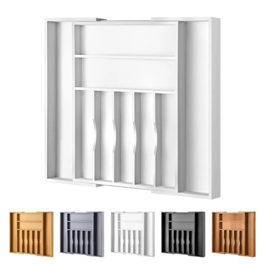 

Большой органайзер для столовых приборов из бамбука премиум-класса - Органайзер для ящиков и органайзер для кухонных принадлежностей - 1x1 дюйм Подставка для столовых приборов с разделителями для кухни