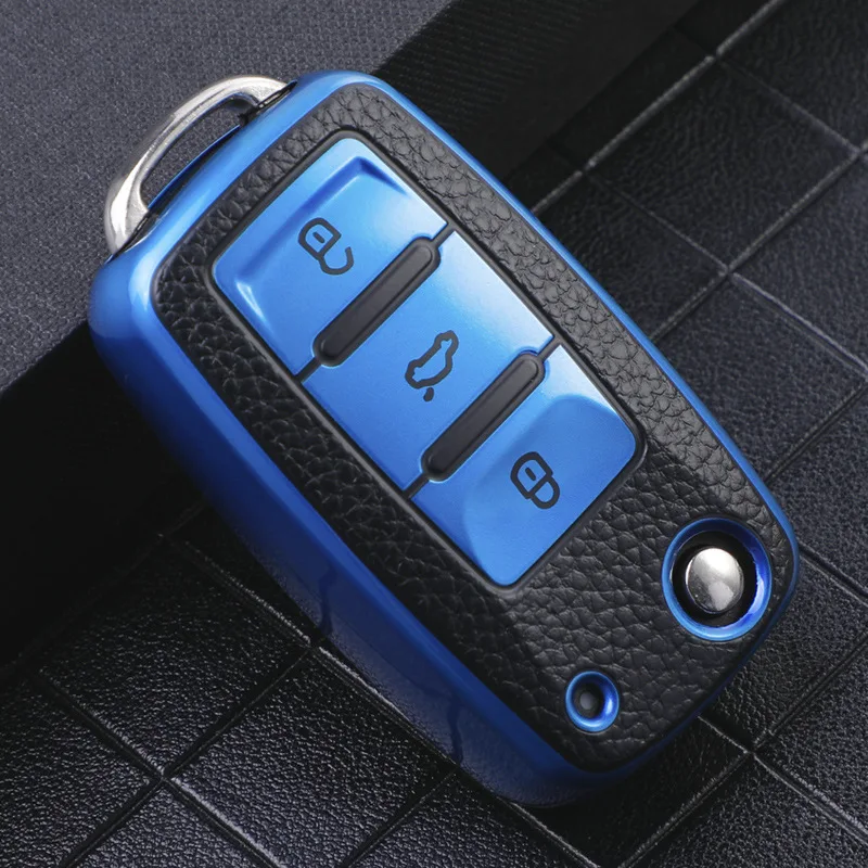 

Leather Car Key Case Car Key Full Cover Protection Bag for VW Volkswagen Polo Tiguan Passat Golf Jetta Lavida Skoda Octavia