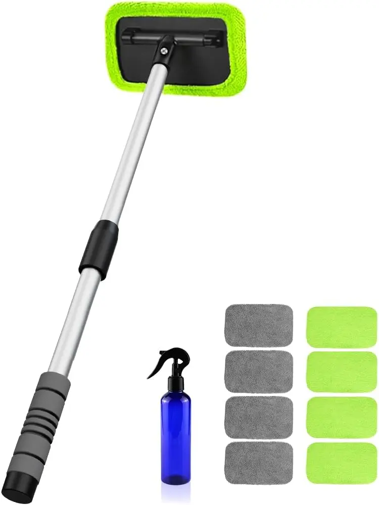 

Windshield Cleaning Tool for Car – 27inch Extendable Handle Window Cleaner with Reusable Microfiber Pads, Streak-Free Interior &