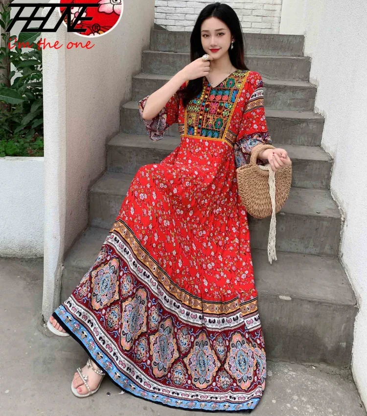 Indian Dress for Women Summer Embroidery Chic Elegant Party Dresses Clothes  Vintage Long Maxi Prom Bohemian Beach Robe Vestidos - AliExpress 200000345