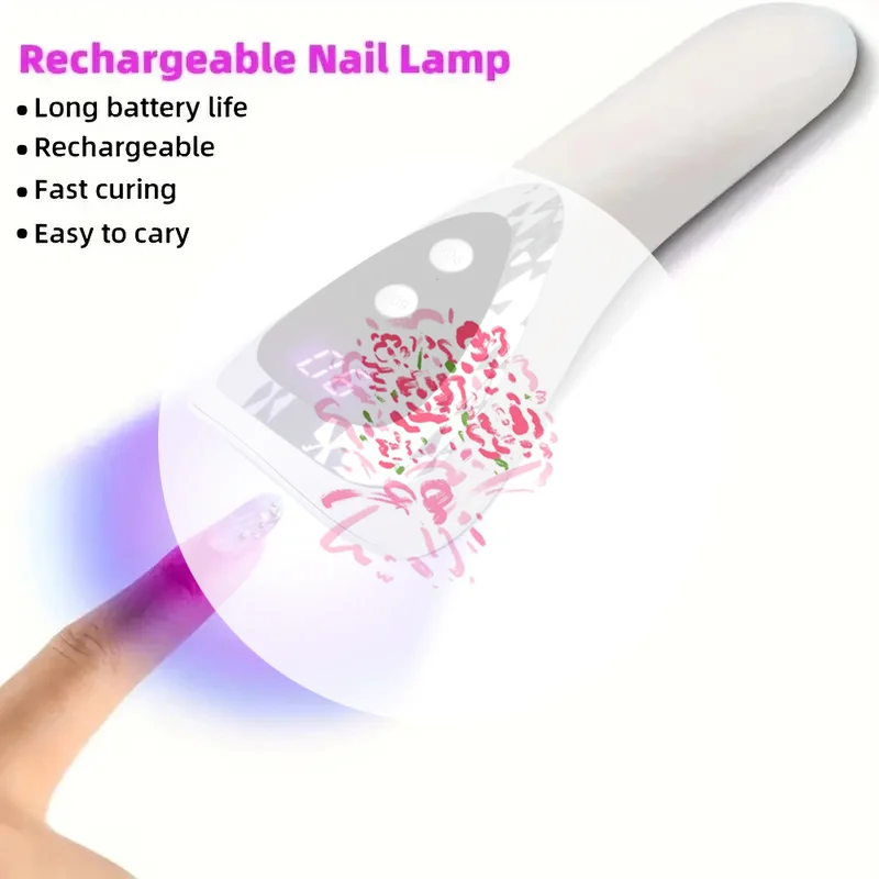 Lampada per unghie UV a LED portatile Asciugatrice per unghie ricaricabile con 5 perline Lampada ad asciugatura rapida Manicure portatile per salone fai da te per la casa