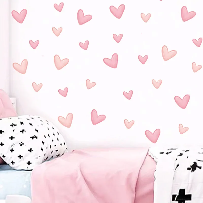 8 Sheets Pink Heart Wall Stickers Big Small Hearts Art Wall Decals for Children Baby Girls Room Nursery Wallpapers Decor