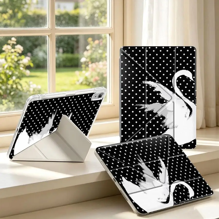 With Pen Slot Cover Tablet Case For Samsung Galaxy Tab S9 Plus A8 S10 Lite A11 S8 S7 FE A9 Plus White Swan Polka Dot