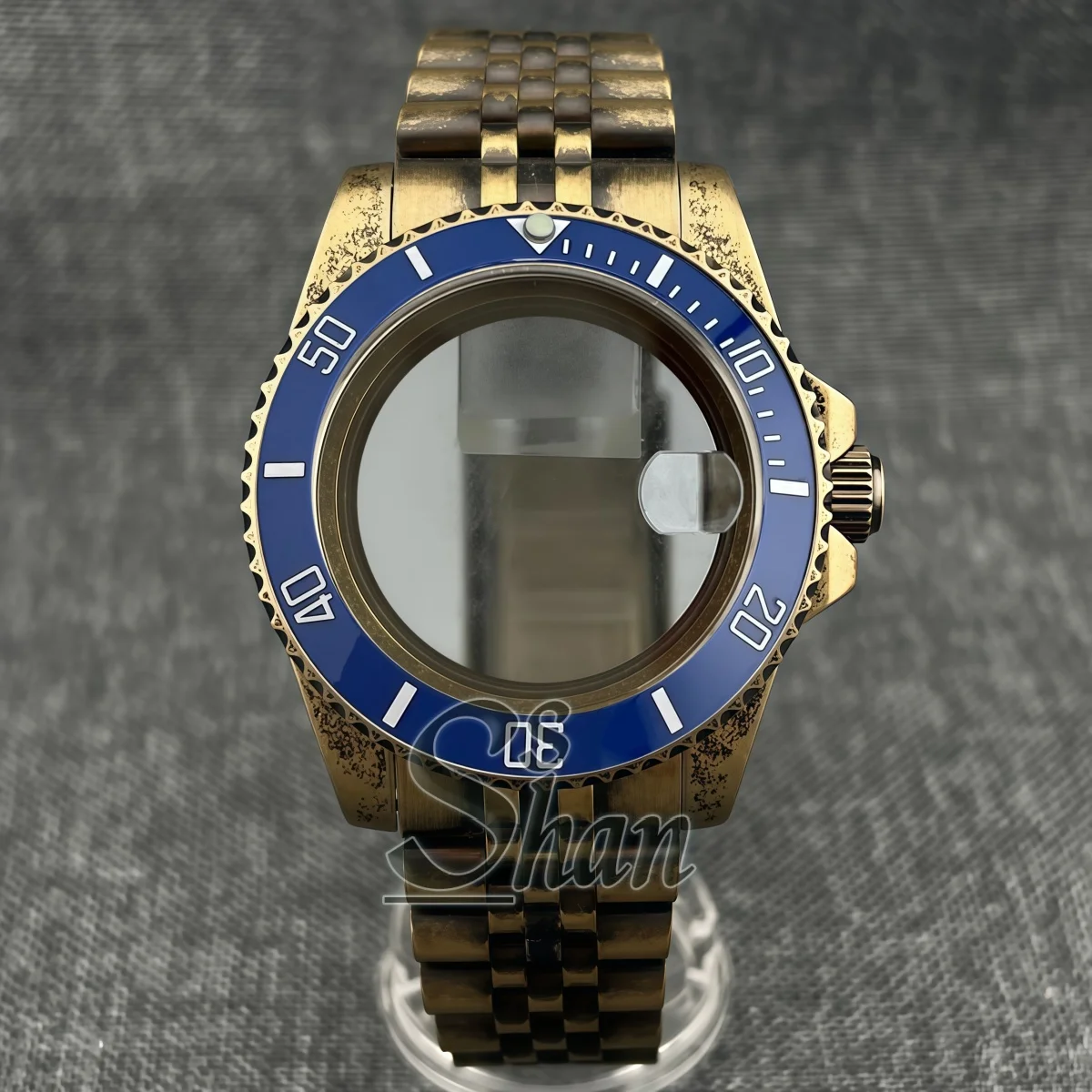 40mm Vintage Bronze Diving Watch Case Green/Blue Ceramic Bezel Sapphire Crystal Fits NH35 NH36 PT5000 ETA2824 Automatic Movement