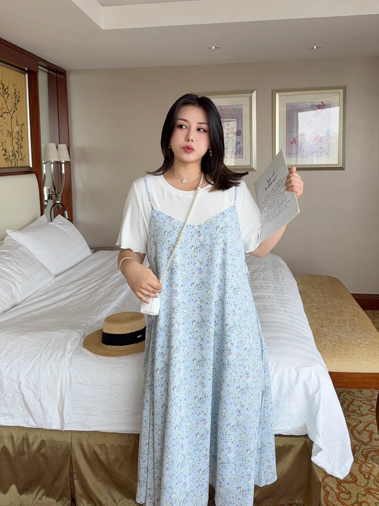 

Летнее платье VOGANA большого размера с цветочным принтом, в стиле милой девушки, А-силуэт, миди, в корейском стиле, для повседневной носки