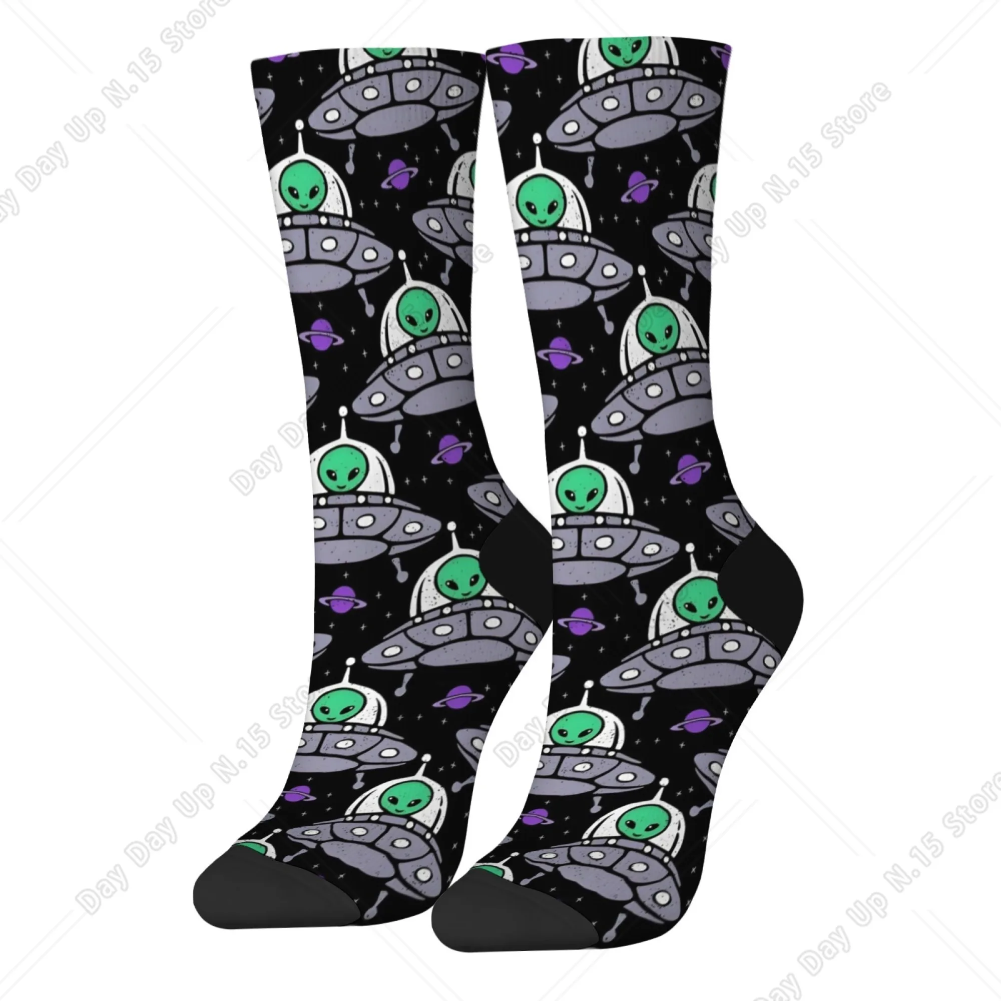 Cartoon Space Alien Men's Socks Harajuku Retro Style Outdoor Casual Fashion Socks Novelty Funny Happy Hip-Hop Socks Party Gift