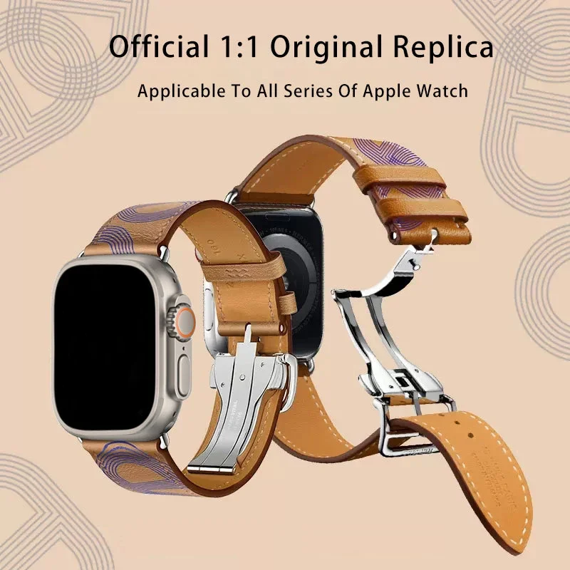 

Deployment Buckle Strap For Apple Watch Ultra Band 49mm 44mm 45mm 41mm 40mm iwatch 8 7 6 5 High-quality Genuine Leather Bracelet