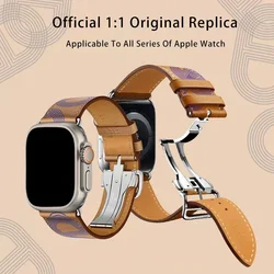 Deployment Buckle Strap For Apple Watch Ultra Band 49mm 44mm 45mm 41mm 40mm iwatch 8 7 6 5 High-quality Genuine Leather Bracelet