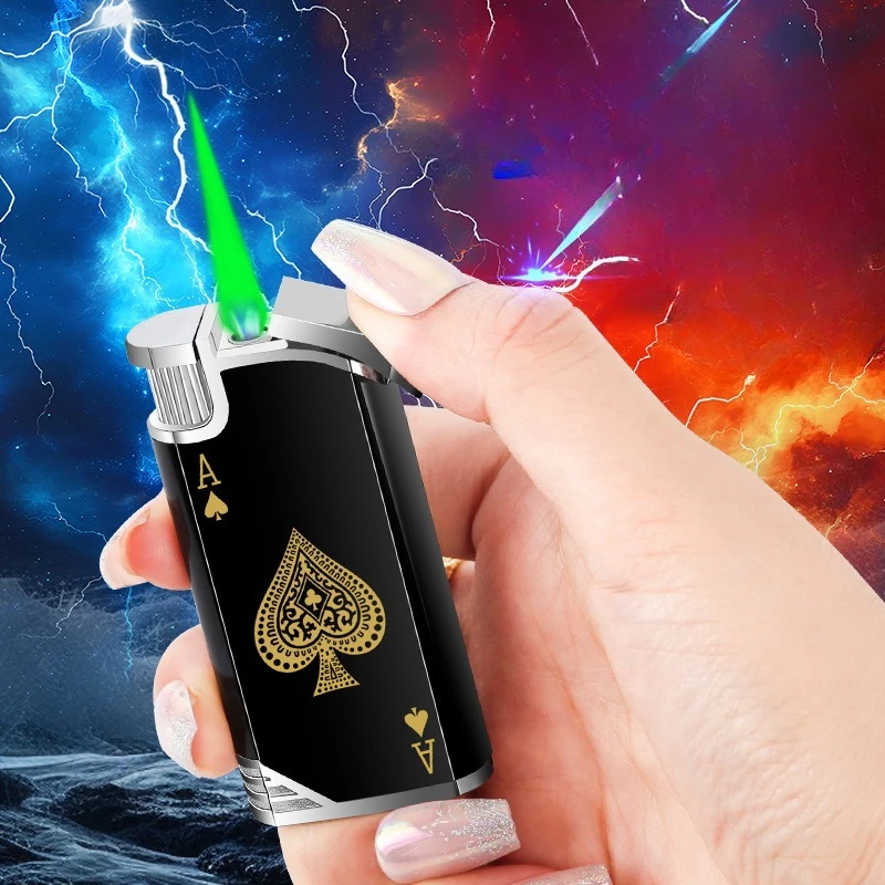 Nuevo encendedor de Metal de carga directa, llama azul, moxibustión a prueba de viento, accesorio esencial para cigarrillos para uso doméstico, regalo para hombres