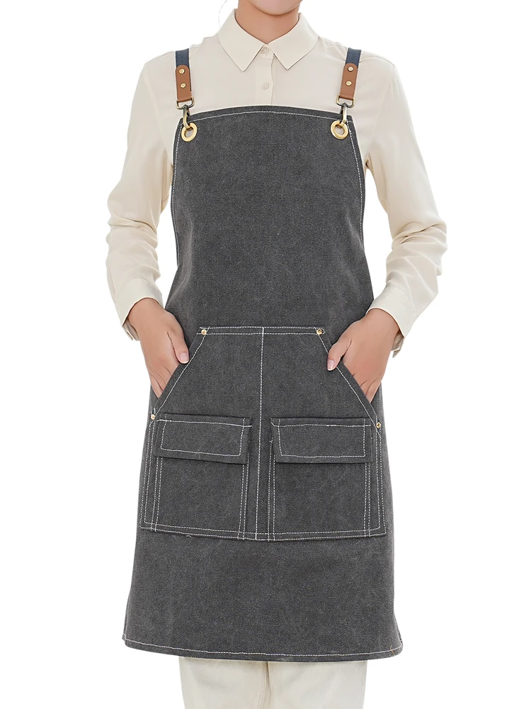 Fashion Denim Overalls Aprons for Women And Men Wear-Resistant Waterproof Thick Canvas Barista Restaurant Workwear