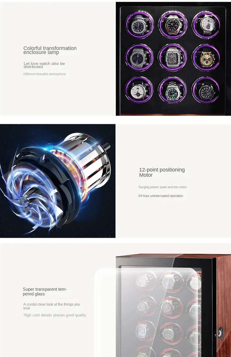 Automatic watch winder luxury brand fingerprint unlocking colorful atmosphere lighting backlight watch storage box safe