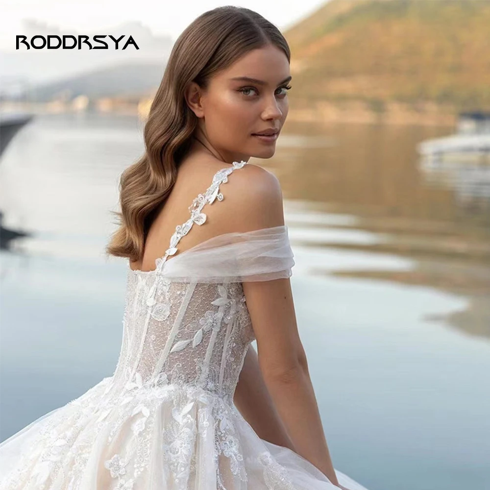 RODDRSYA-Vestidos De novia bohemios para mujer, con tirantes finos De línea a traje De novia, apliques De hombros descubiertos con cuentas