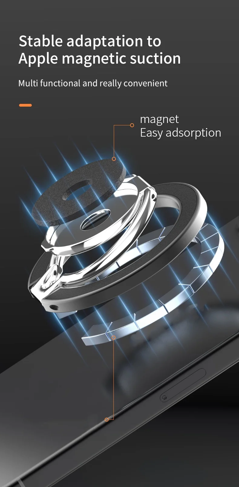 MagSafe Doppelseitiger magnetischer Telefonringhalter, tragbar, zusammenklappbar, Handy-Ständer, Zubehör, Griffhalterung, Unterstützung, universell – Detail 4