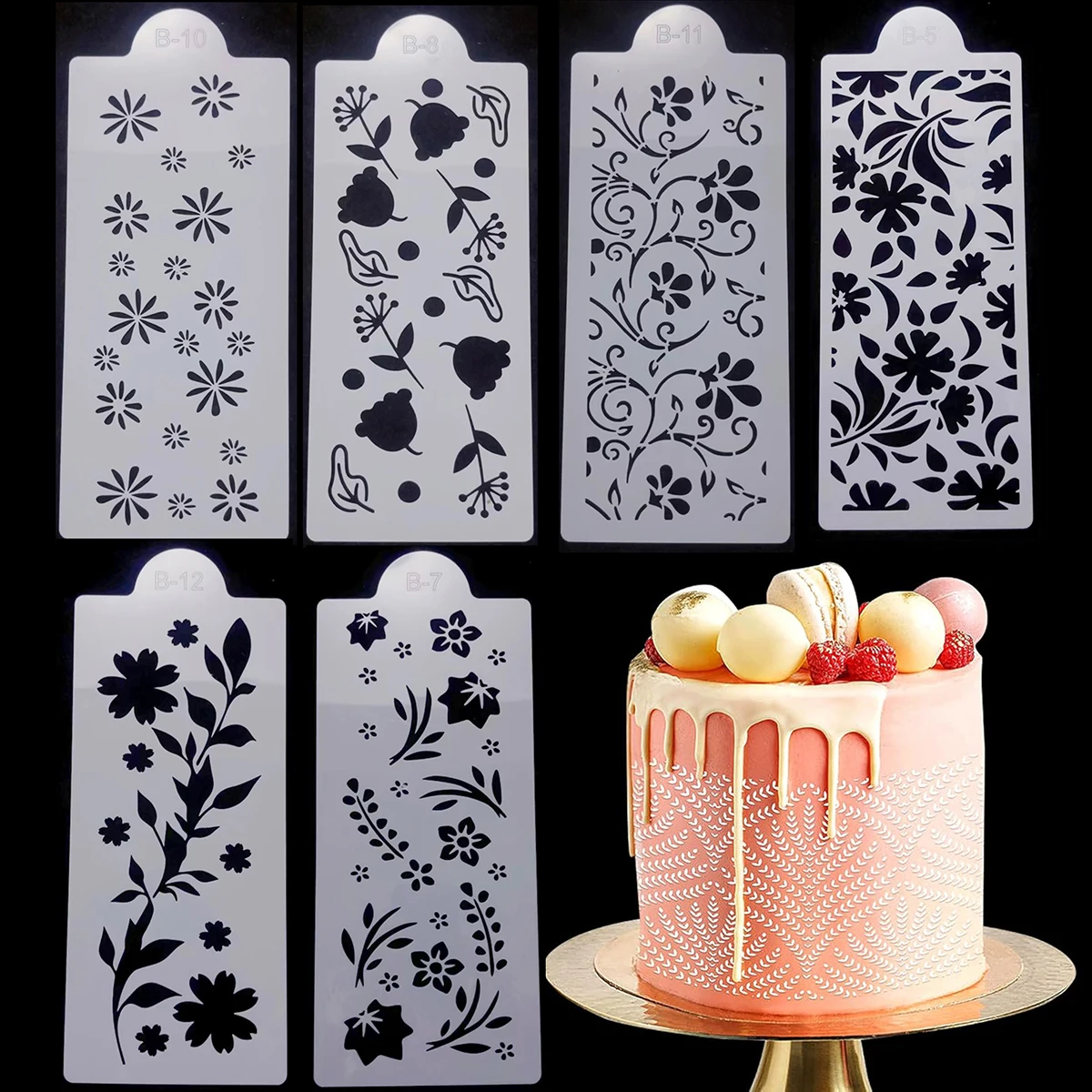 

12 шт. трафареты для украшения торта, пластиковые шаблоны, спрей, цветочные формы для торта, формы для украшения, боковая сетка для выпечки, трафарет