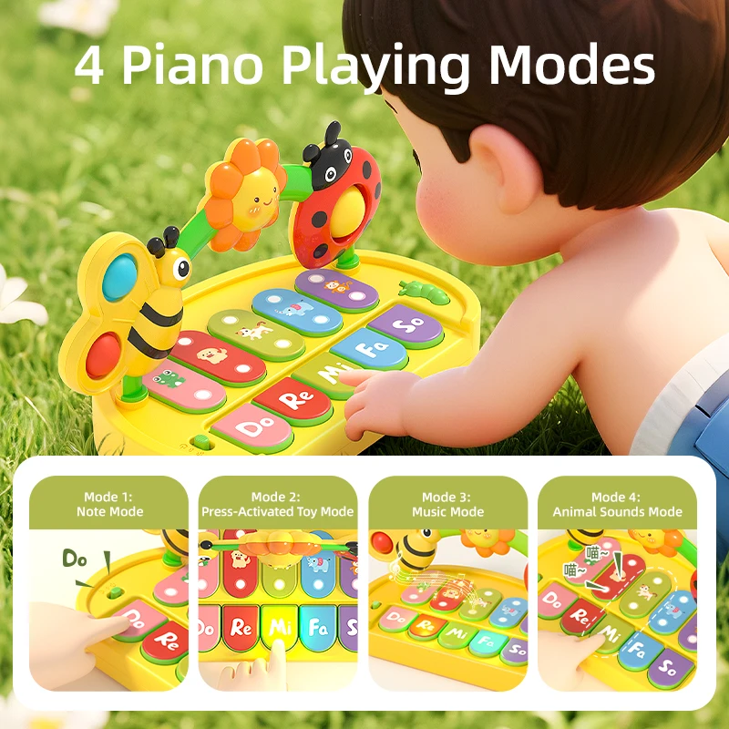 Baby Colorful Insect Musical Instrument, 0+ Baby Early Education Smart Electronic Piano Toy for Boys and Girls Gift