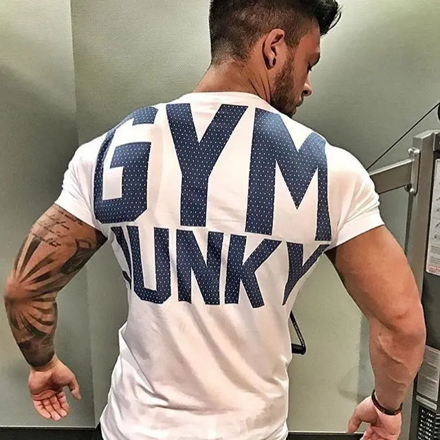 Men\'s Fashion T Shirt Men Tops Summer Fitness Bodybuilding Clothes Muscle Male Shirts Cotton Slim Fit Tees