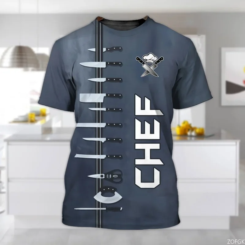 Chef Uniform Pattern T Shirt for Men Chef's Knife 3D Printed Tees Summer Harajuku Short Sleeve Loose Street Tops Sport T-shirts