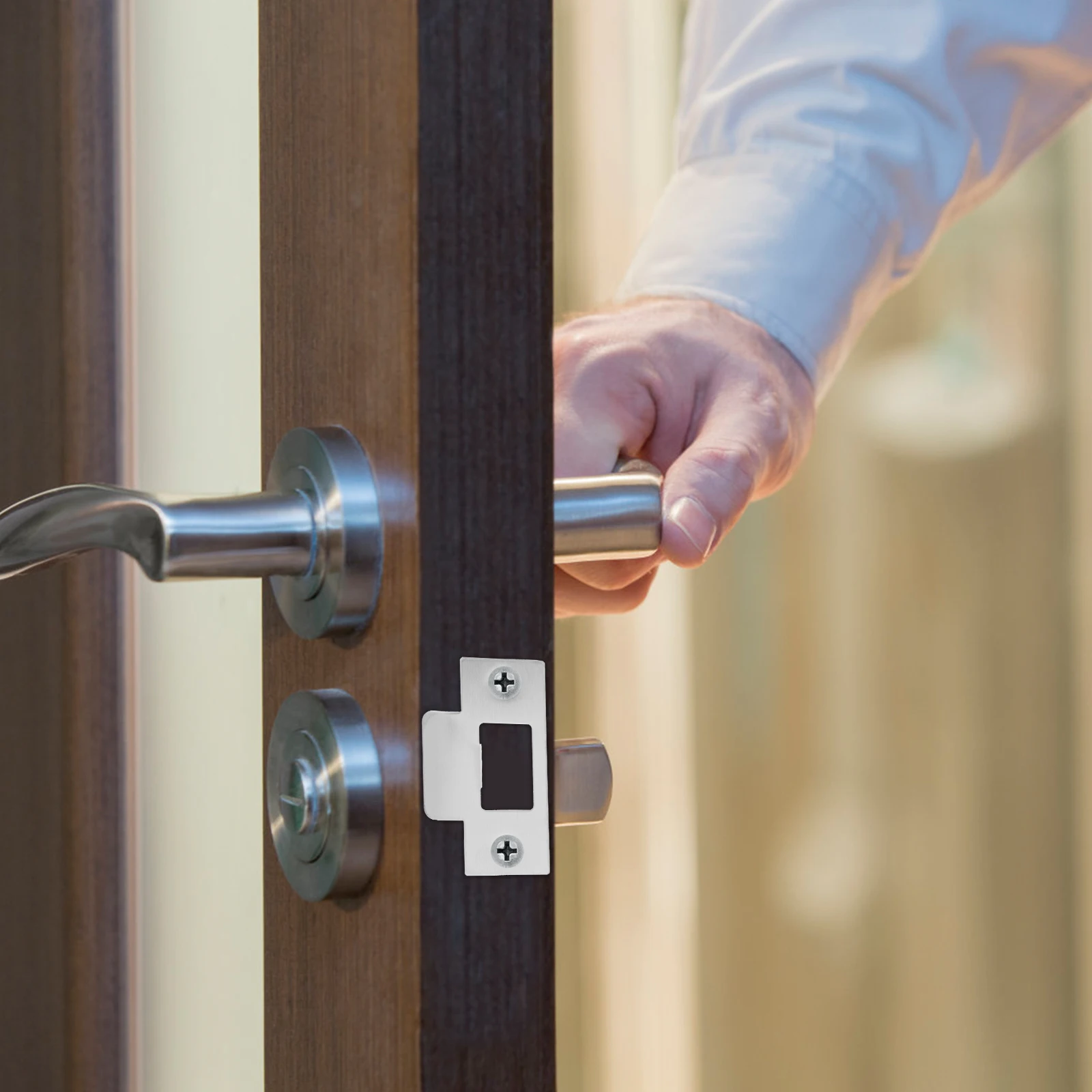 4Pcs Door Hole Filler Plate Deadbolt Strike Plate Stainless Steel Security Reinforcement Door Frame Installation Durable Cover