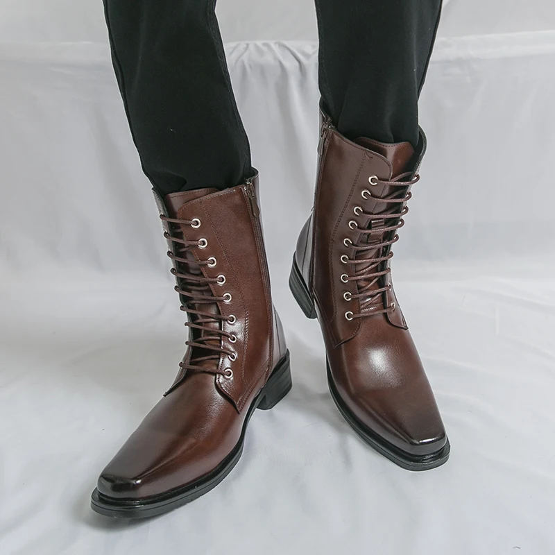 

Winter New Men High-top Chelsea Boots Men Lace-up and Zipper Comfortable Fashionable Pointed-toe Knight Boots Training Boots Men