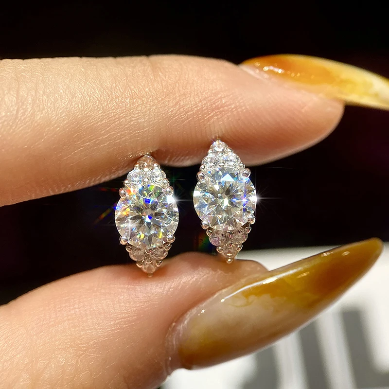 

DWJ 1CT Round Moissanite Diamond With GRA Certificate White Stones Earrings for Women Gift Real 925 Sterling Silver Fine Jewelr
