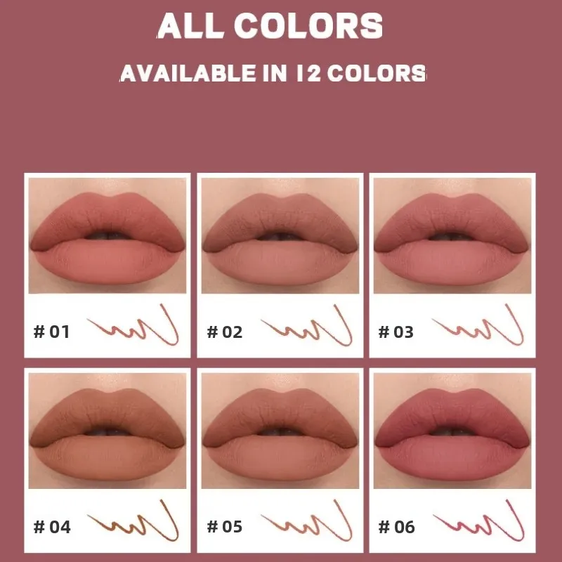 12-farbiger samtmatter Lipliner, langlebig, wasserfest, nackt, rosa, braun, antihaftbeschichtet, Lipliner-Stift, Damenkosmetik