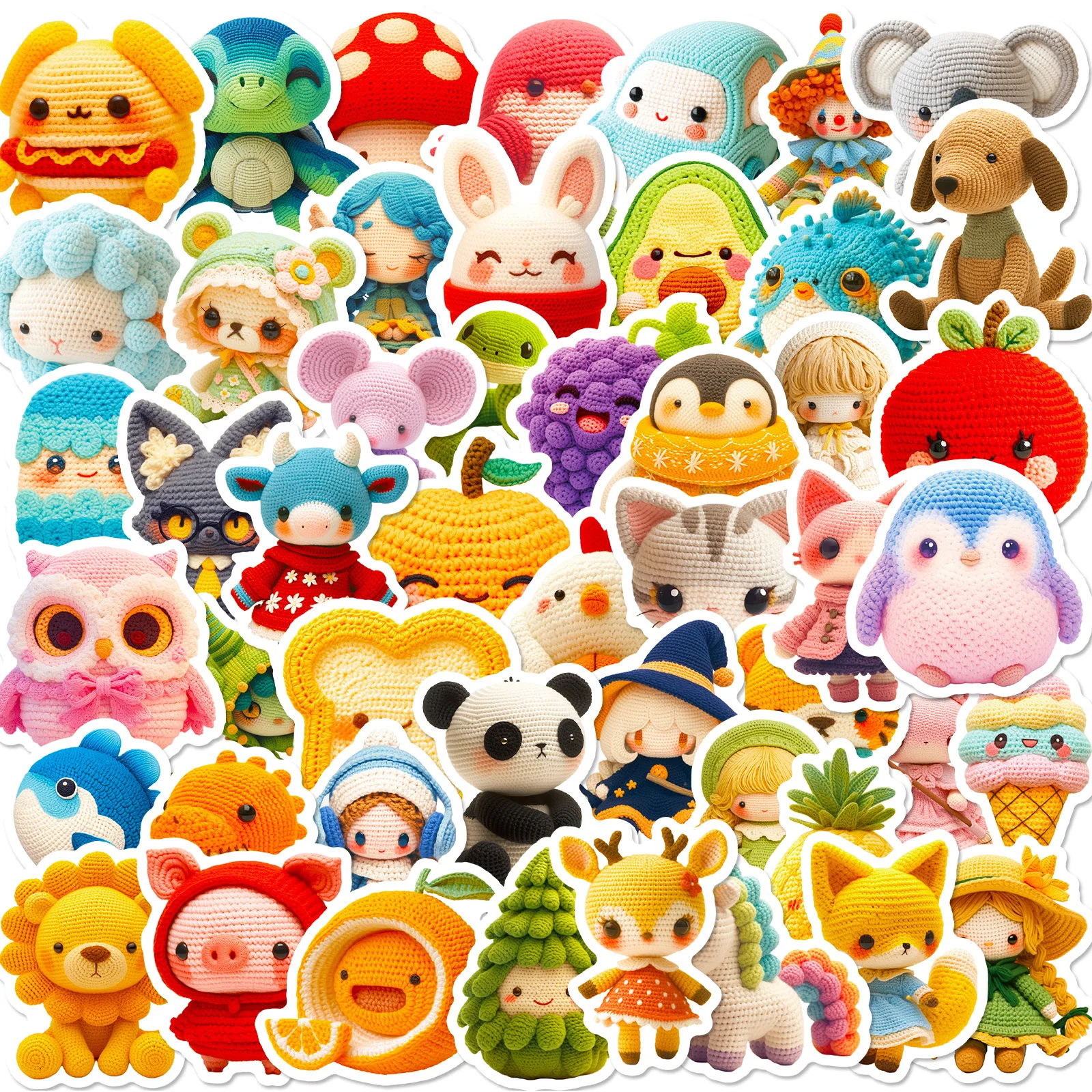 50pcs Crochet Woolen Dolls Animals Cartoon Graffiti Stickers DIY Phone Laptop Notebook Suitcase Cup Waterproof Sticker Kids Toy