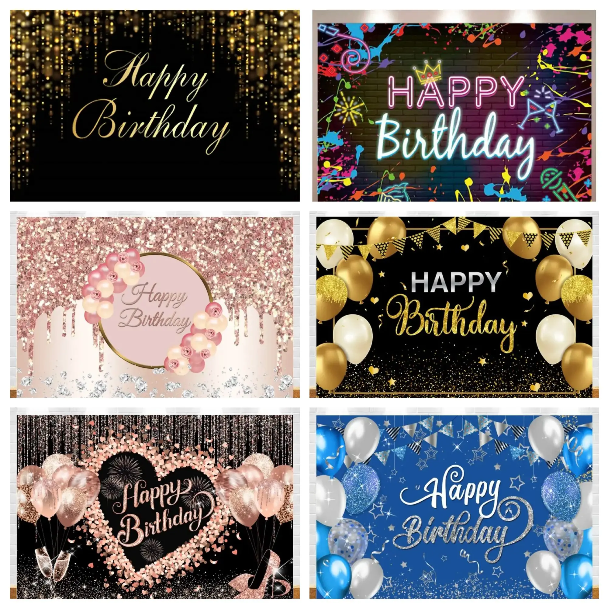 Golden blue black diamond balloons  happy birthday party celebration background childrens cake family poster photo background