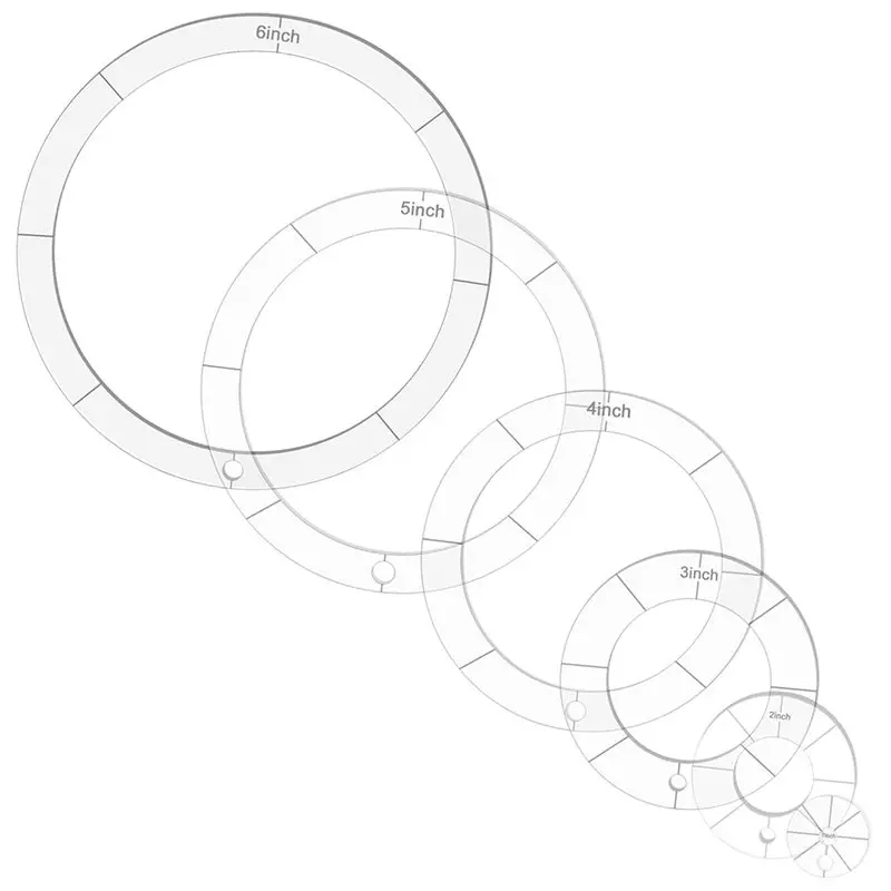 

【ORNAMENT】Набор из 6 акриловых шаблонов для квилтинга с шарнирными кольцами-держателями - размеры 1/2/3/4/5/6 дюймов для рукоделия и DIY-проектов