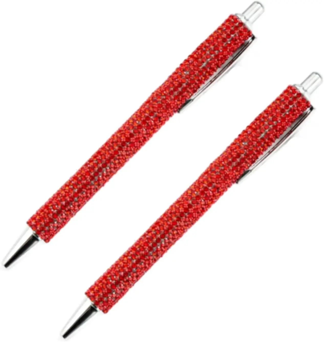 2Pcs Red Rhinestone Bling Metal Ballpoint Pens Stationery Press Pen Black Ink Gift Pens for Women Girls Coworkers Novelty Cool