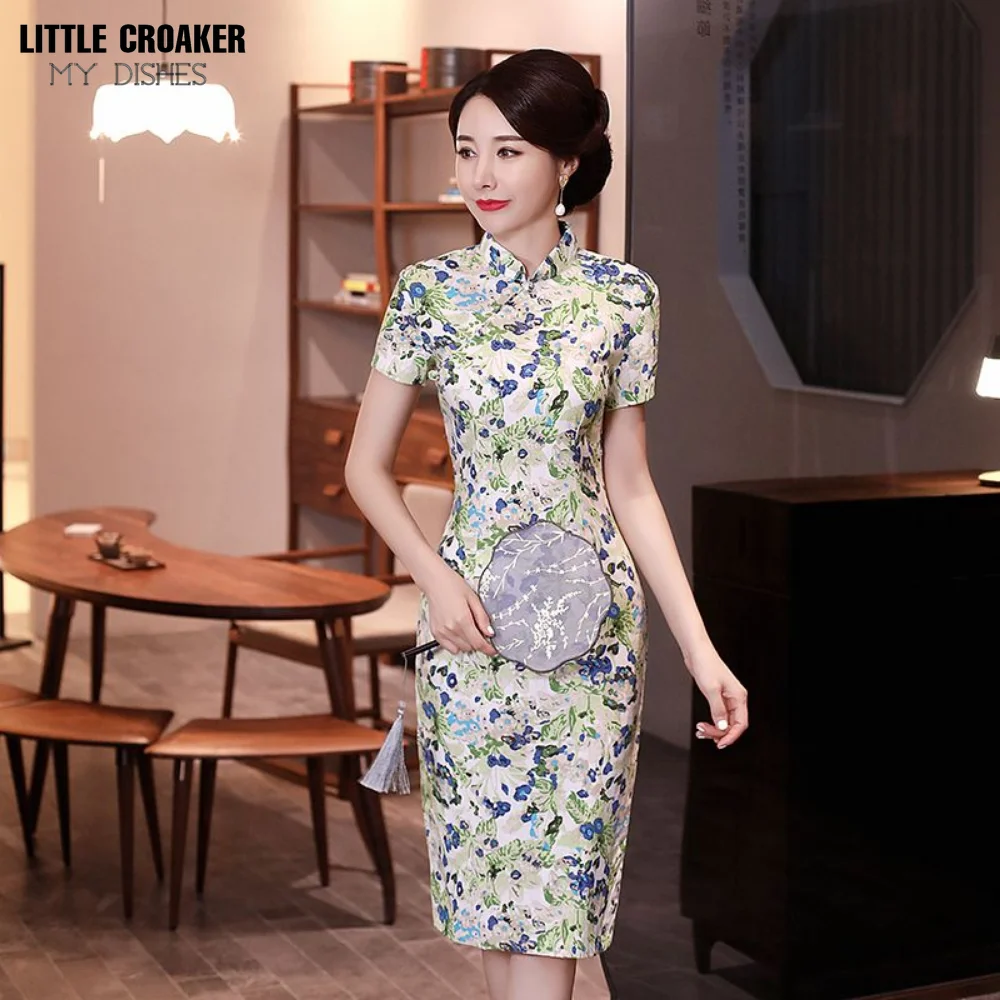 Qipao Autumn Linen Mid Length Cheongsam Dress for Women Slimming Chinese Down Retro Fashion Ethnic Style Daily Girl Dress Cotton