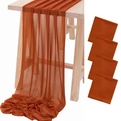 Set of 4 Chiffon Table Runner Solid Colorful Sheer Boho Rustic Wedding Party Bridal Shower Birthday Home Christmas Decoration
