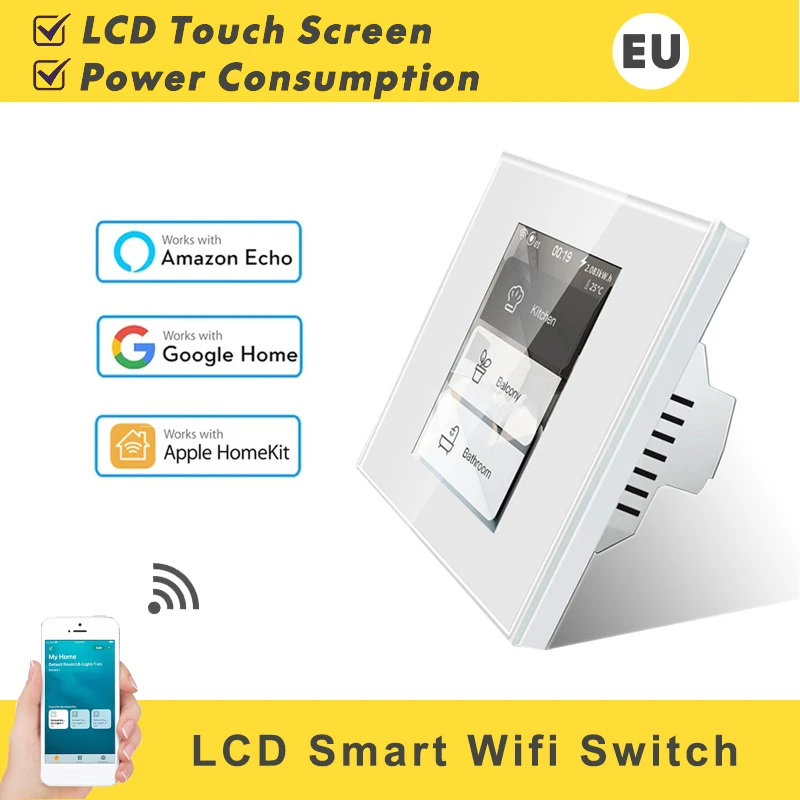 

LCD Smart Light homekit Switch 4 in1 by Wifi Supports Alexa Google Home Siri ScreenTouch Panel with RGB LED Ambient Light switch