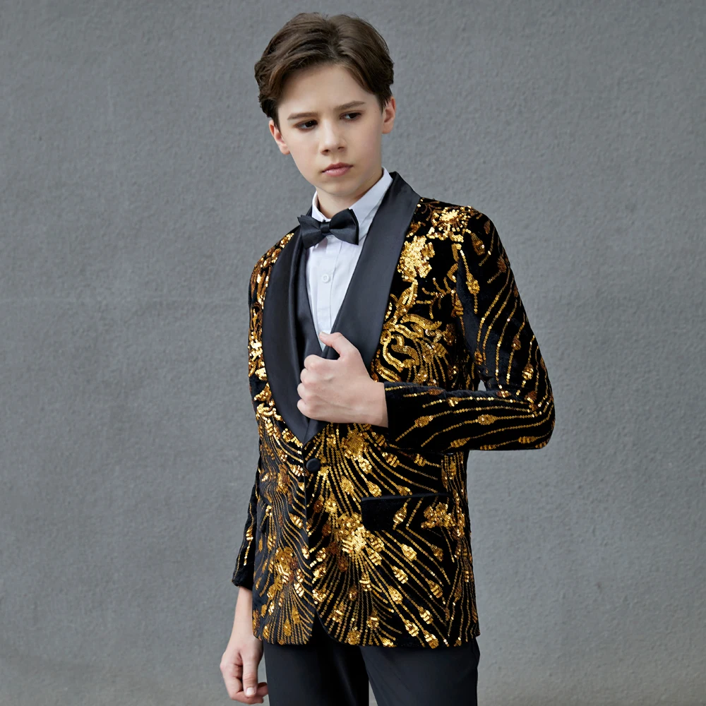 Children Sequined European Suit Flower Boy Army Dress Stage Show Palace Prince Performance Clothes Kids Blazer