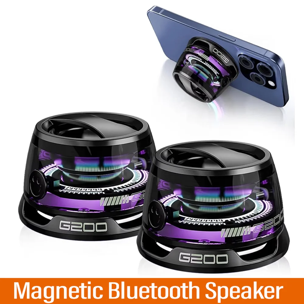 

Portable Magnetic Wireless Bluetooth Speaker Mini Travel Stereo Speaker with RGB Color Light BLE5.3 Mini Sound Box Phone Holder