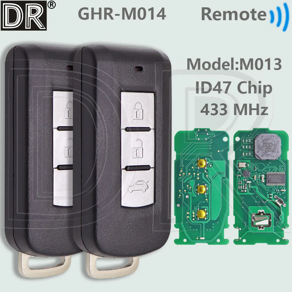 DR GHR-M014 Model:M013 ID47 Chip 433MHz Keyless Go Car Remote Key For Mitsubishi Xpander Eclipse Cross 2017-2022