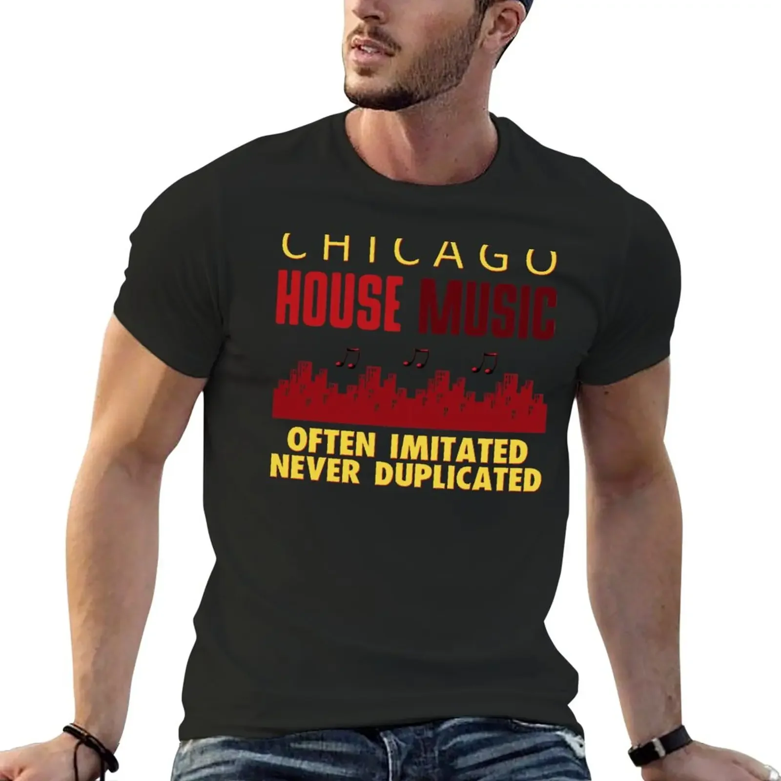 CHICAGO HOUSE MUSIC OFTEN IMITATED NEVER DUPLICATED T-Shirt boys whites korean fashion mens workout shirts