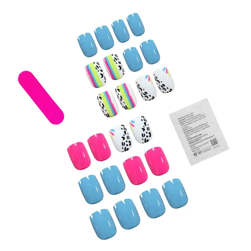 24pcs Colorful Personality Simple Sweet Cute Fake Nails Set Short Square Girls Acrylic Cheap Press on Nails with Glue False Nail