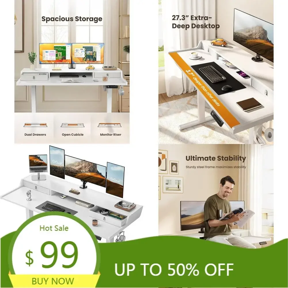 

«Настольный стол с регулируемой высотой и ящиками для хранения, поддержка игрового стола 63 x 28 дюймов, эргономичные решения для рабочего стола для домашнего офиса»