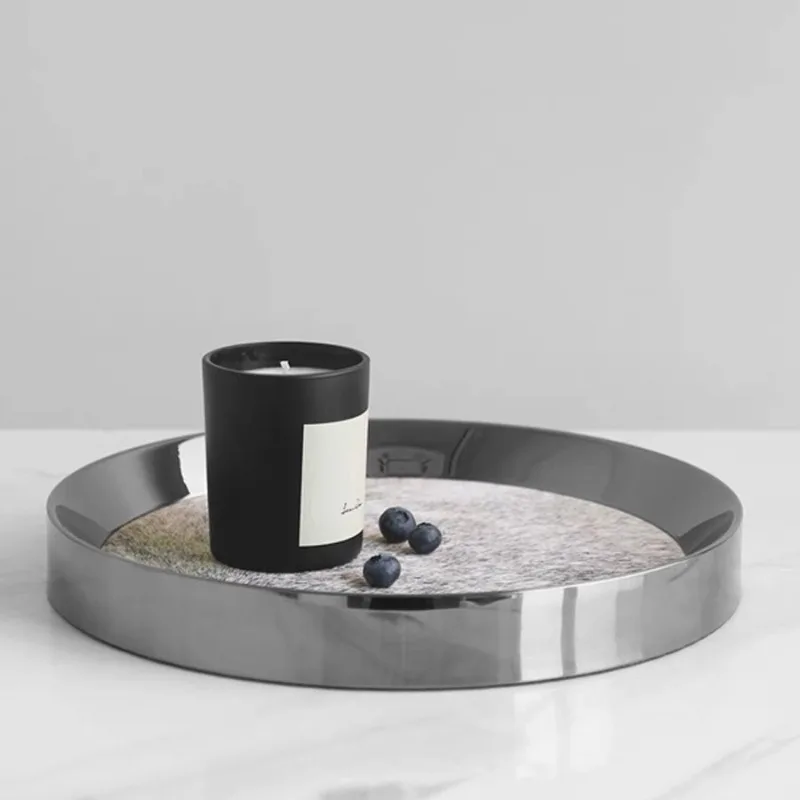 Round tray, horsehair storage tray, stainless steel tray decoration