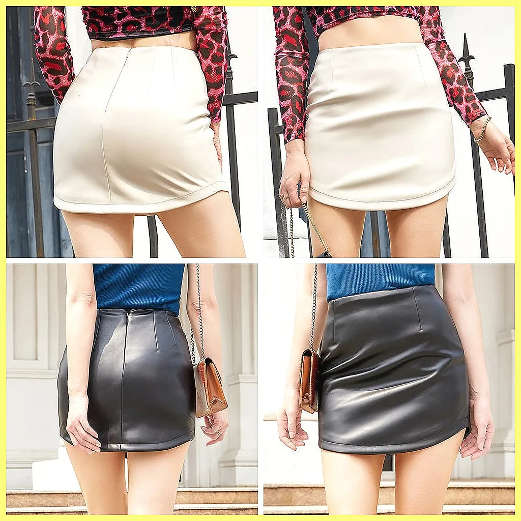 

Женская эластичная юбка-карандаш из искусственной кожи - мини-юбка с высокой талией для работы, с повседневной шифоновой подкладкой