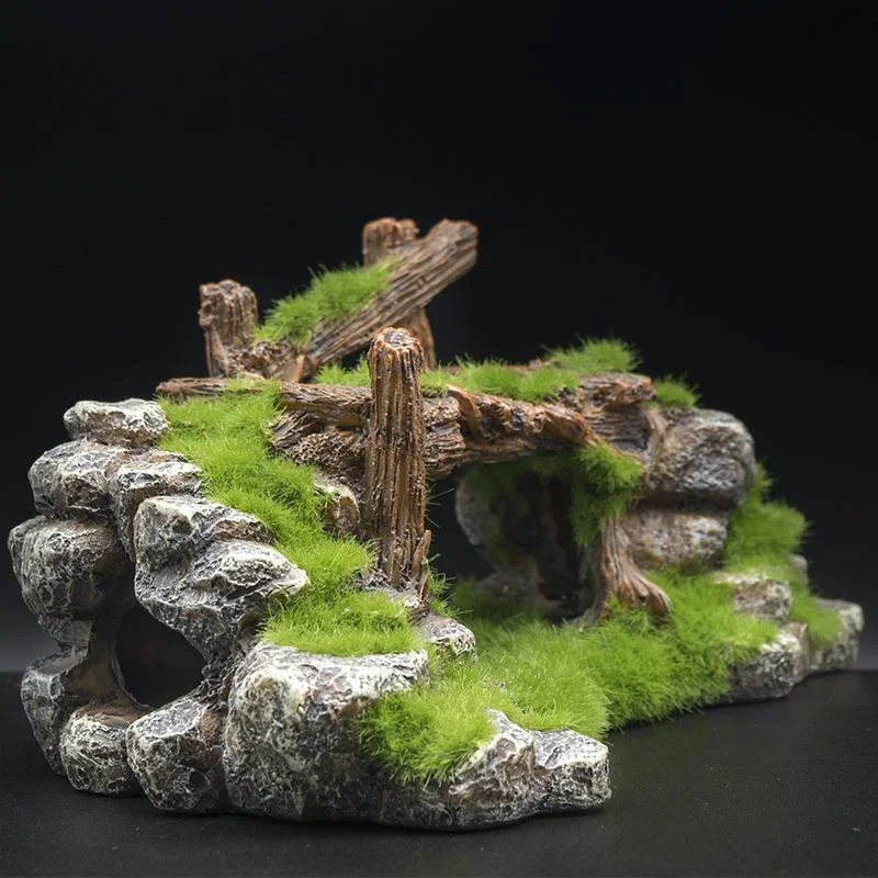 Adornos creativos para pecera con forma de rocalla de musgo, decoración de paisajismo, rocalla de resina para acuario, adornos artesanales para el hogar