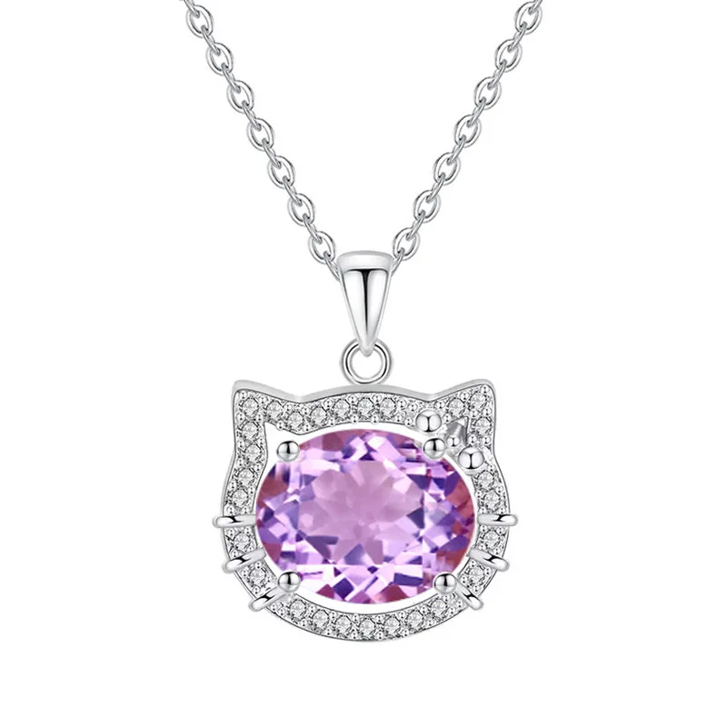 

Изящное колье-подвеска из стерлингового серебра 925 пробы в форме кошки с камнями-талисманами (топаз, цитрин, гранат, аметист, перидот) для женщин и девушек