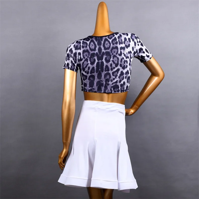 

2025 женские топы для латинских танцев, леопардовые танцы для взрослых, женские топы с короткими рукавами и шнурком, регулируемая длина, короткий укороченный топ с высокой талией