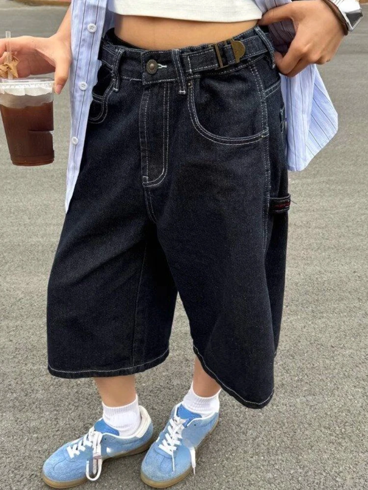 Harajuku Vintage High Waist Shorts Women 2000s Fashion Denim Casual Loose Fit Shorts Y2K Punk Streetwear Style Baggy Shorts