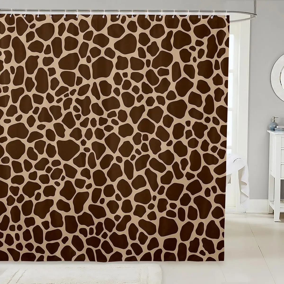 

Giraffe Skin Print Kids Shower Curtains,Wild Animals Fur Texture Abstract Bathroom Curtains,Girls Boys Adults Xmas Decor,Rustic