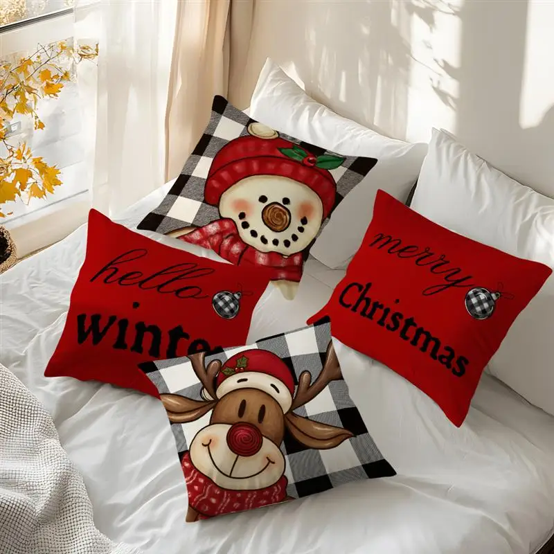 Christmas Cushion Cover Xmas Decorations For Home Merry Christmas Snowman With Elk Pillowcase Natal Navidad New Year Gifts